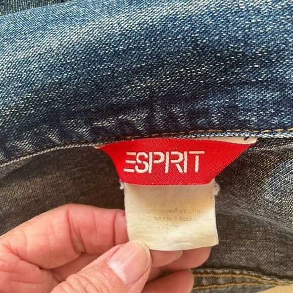 Esprit Womens Size Small Denim Jean Jacket Blue Pockets Long Sleeve Wide Seams - Picture 13 of 16